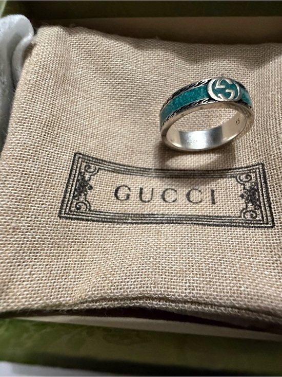 Gucci Jewelry - Gucci Silver Band Ring with Turquoise Inlay